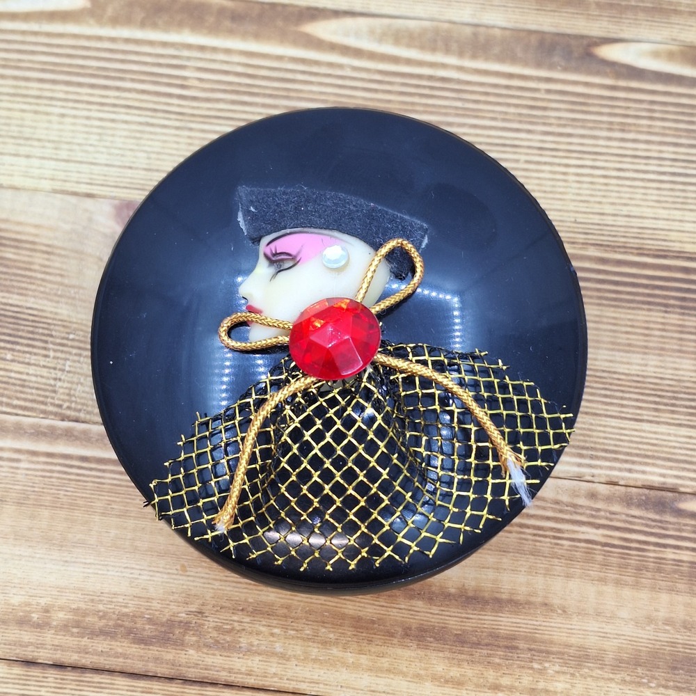 Vintage Chinese Jewelry/Trinket‎ Box Black 4" Diameter Unique